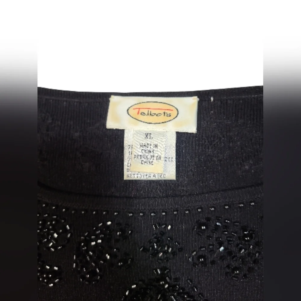 Black Long Sleeve Silk Blend Top with Beaded Detail